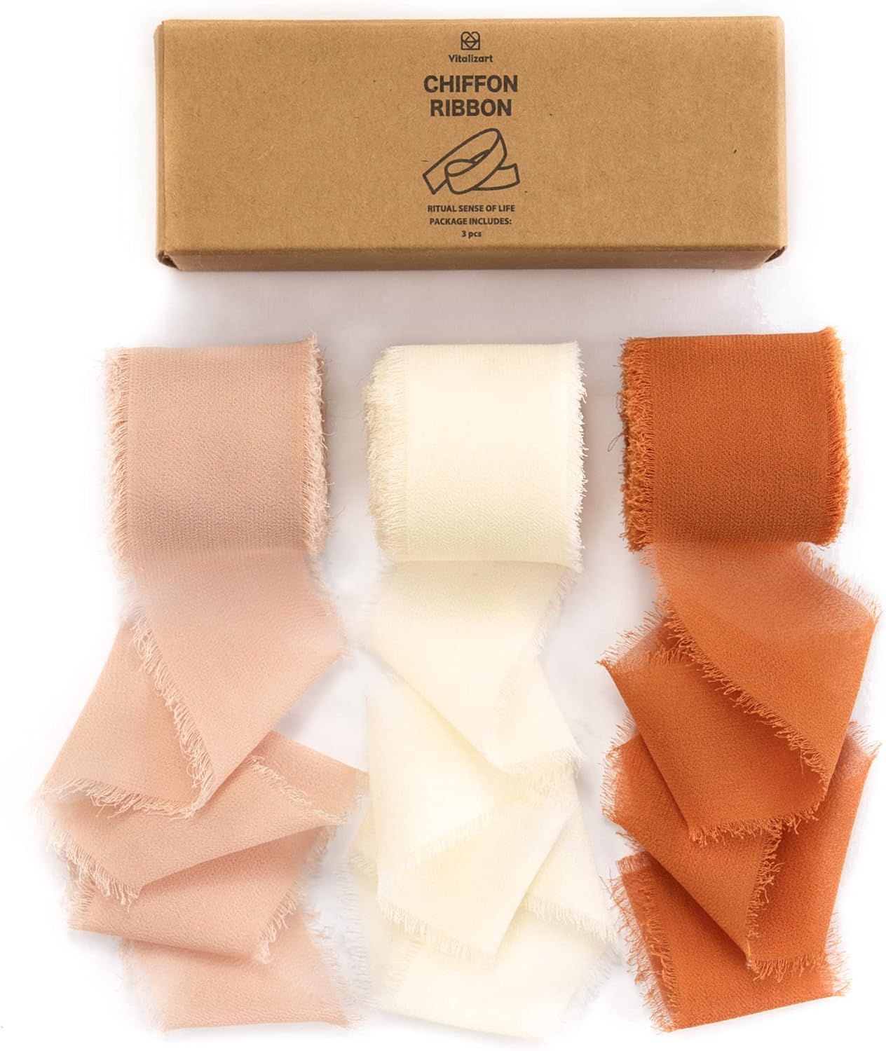Amazon.com: Vitalizart 3 Rolls Handmade Fringe Chiffon Silk Ribbon Gauze 1.5" x 7Yd Dusty Rose Ri... | Amazon (US)