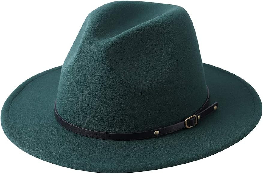 Lanzom Womens Classic Wide Brim Floppy Panama Hat Belt Buckle Wool Fedora Hat Fit Size 6 8/7-7 1/... | Amazon (US)