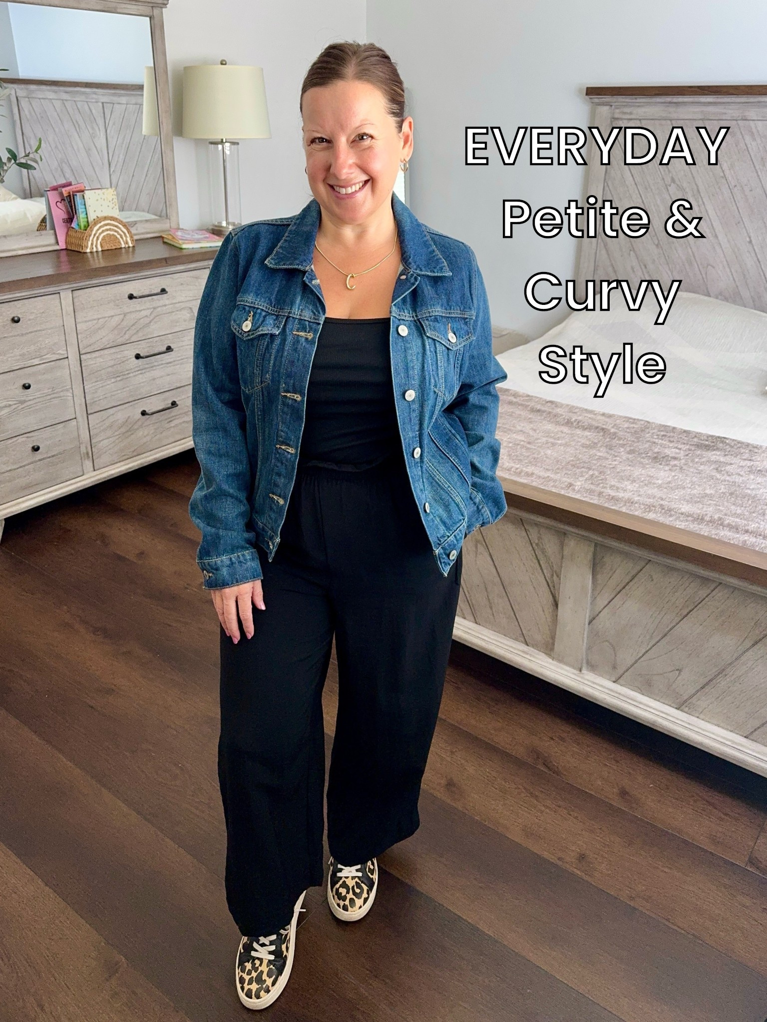 ✨ Casual & Chic Petite OOTD ✨
This look is all about easy layering! I styled a classic denim jacket over a black fitted tank and wide leg pants—finished with fun leopard print sneakers. This outfit is petite & curvy friendly, comfy enough for running errands yet polished for everyday wear 

#LTKStyleTip #LTKPetite #LTKOver40