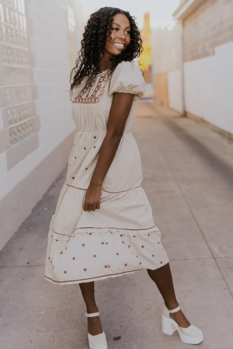 This Is Love Embroidered Midi Dress | Roolee