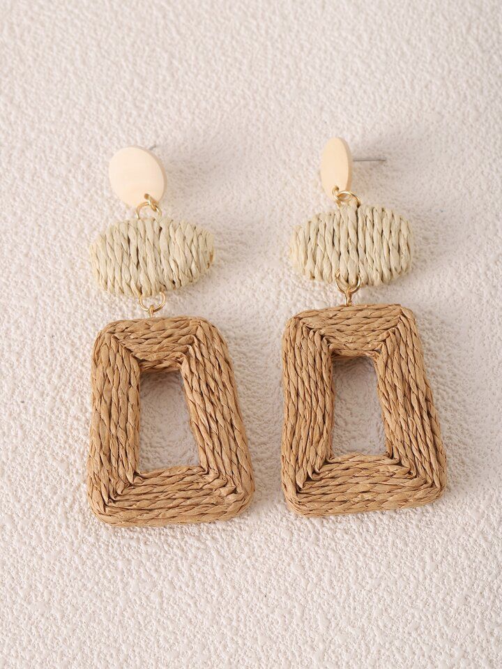 1pair Original Handmade Tropical & Harajuku Style Vacation Earrings, Made Of Paper Rope And Featu... | SHEIN