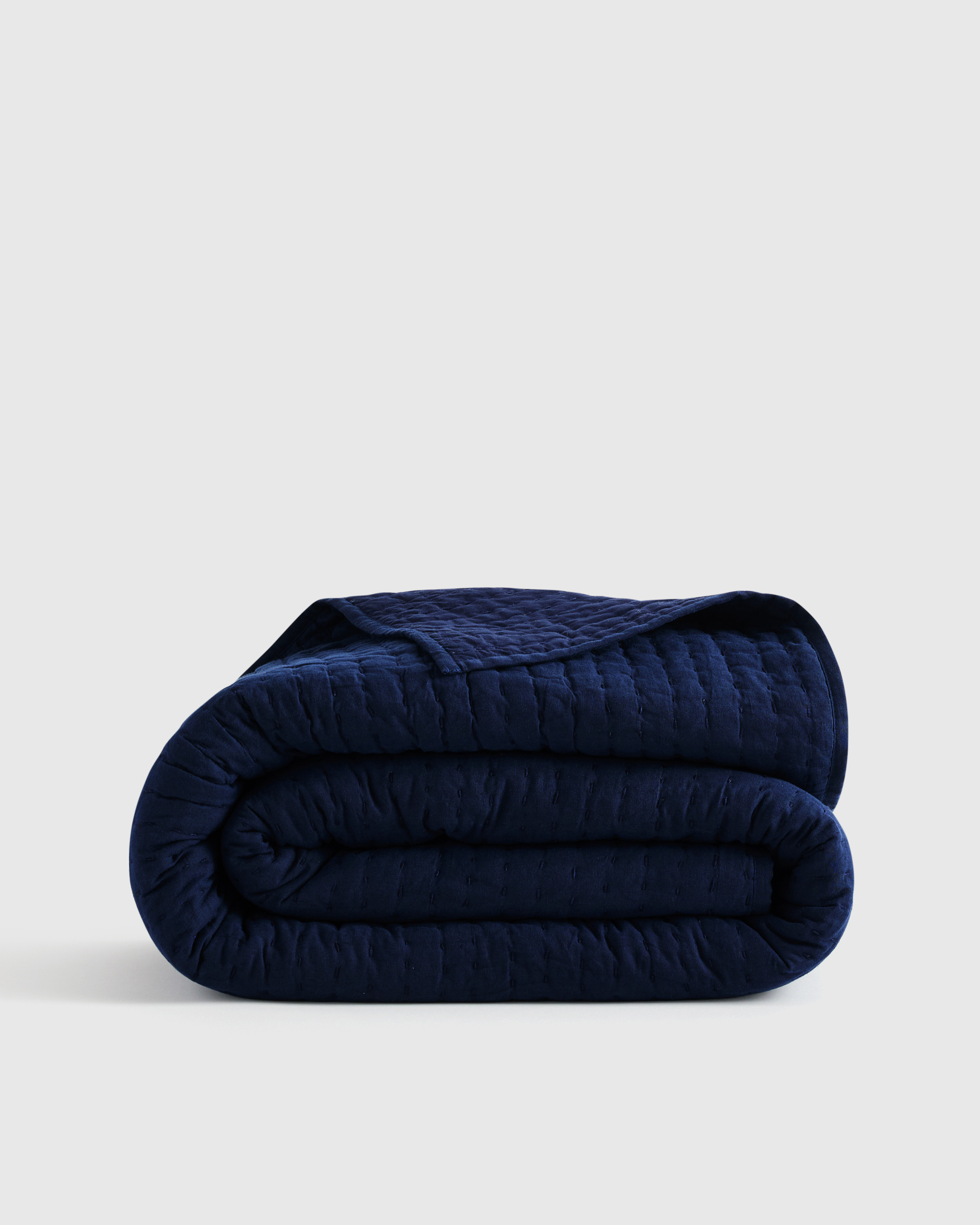 Quince | European Linen Cotton Stitch Quilt in Navy, Size Full/Queen | Quince