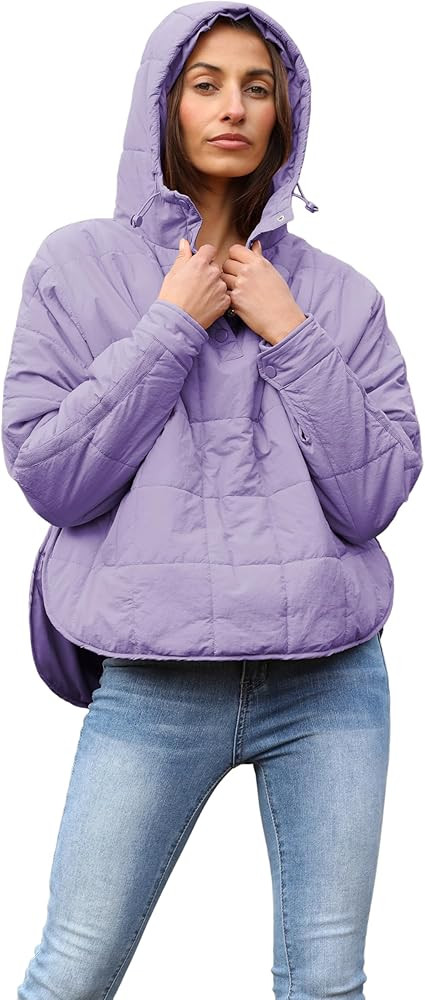 Women's Pullover Puffer Jacket Quilted Lightweight Dolman Sleeve Button Down Hooded Padded Coat w... | Amazon (US)