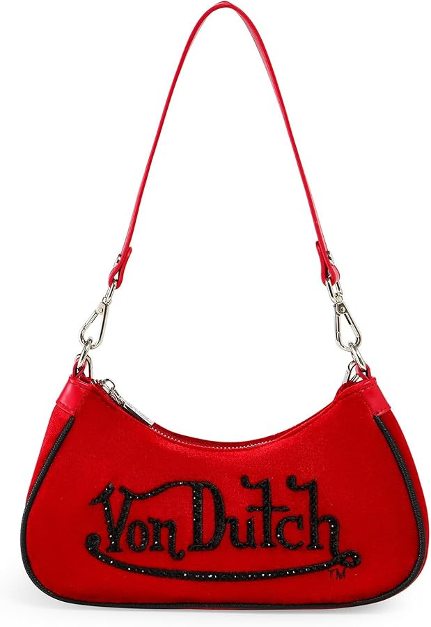 Von Dutch Purse Shoulder Bag, Velvet Handbag Rhinestone Logo and Silver Chain with Wrench | Amazon (US)