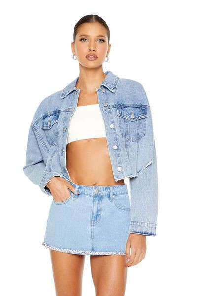 Rhinestone-Fringe Denim Jacket | Forever 21