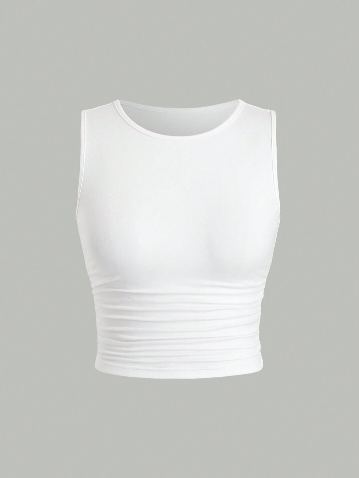SHEIN EZwear Solid Color Pleated Fitted Tank Top | SHEIN USA | SHEIN