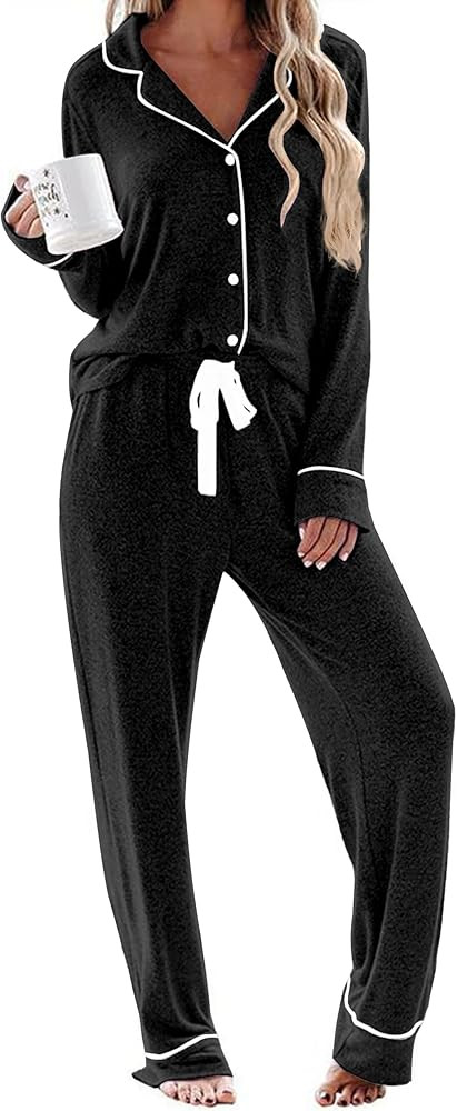 Ekouaer Women's Pajamas Long Sleeve Sleepwear Casual Button Down Loungewear Soft Pjs Set S-XXL | Amazon (US)