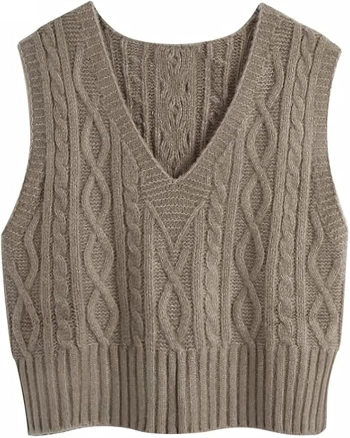 Aoysky Sweater Vest Women's V-Neck Sweater Tank Tops Pullover Cable Knit Vest Solid Color Sleevel... | Amazon (US)