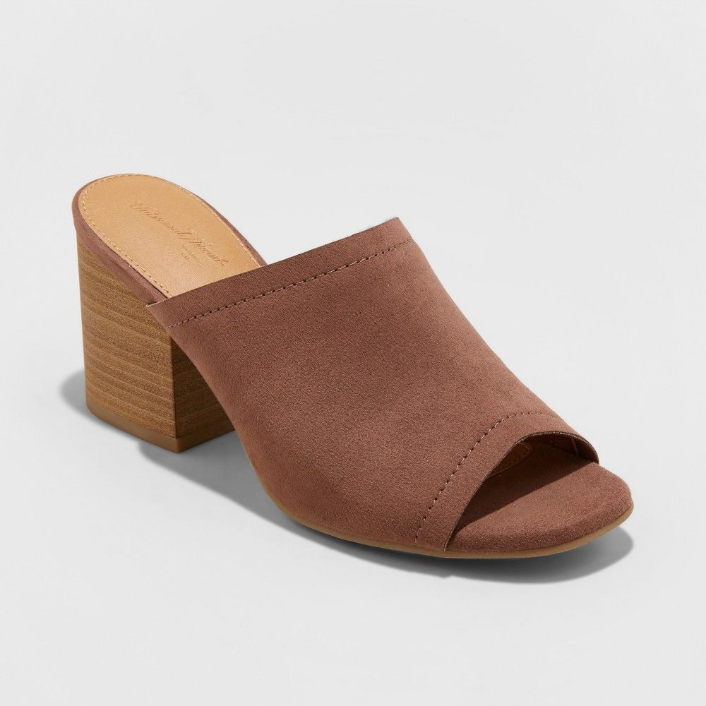 Women's Norelle Microsuede Stacked Heeled Mules - Universal Thread Brown 12, Size: Small | Target