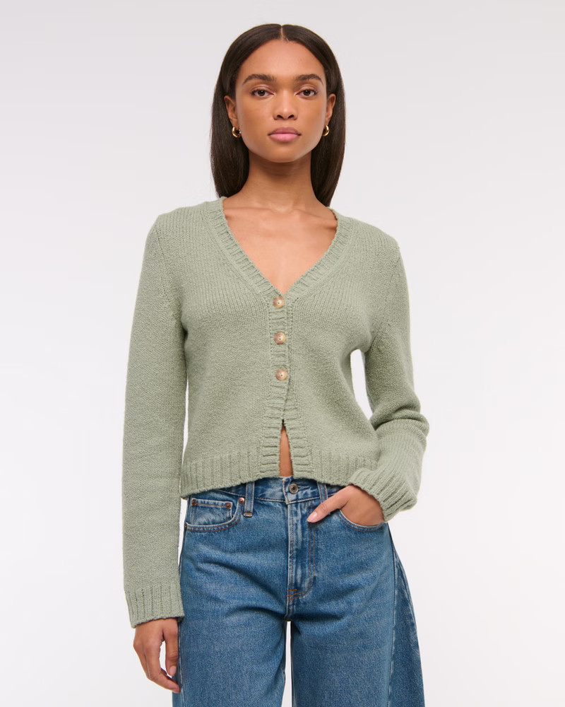 Women's Textural Y-Neck Cardigan | Women's Tops | Abercrombie.com | Abercrombie & Fitch (US)