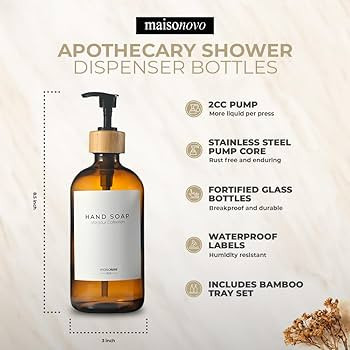 Amazon.com: MaisoNovo Amber Glass Soap Dispenser with Pump and Bamboo Tray - Kitchen Soap Dispens... | Amazon (US)