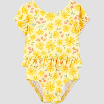 Carter's Just One You®️ Baby Girls' Short Sleeve Floral Printed One Piece Swimsuit - Yellow 3M | Target