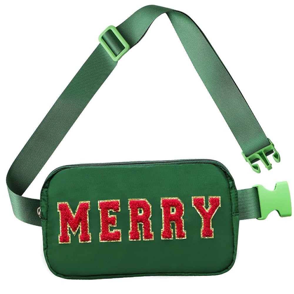 Christmas Fanny Pack, Merry Letter Belt Bag, Green Christmas Purse Crossbody Bag Nylon Adjustable... | Amazon (US)