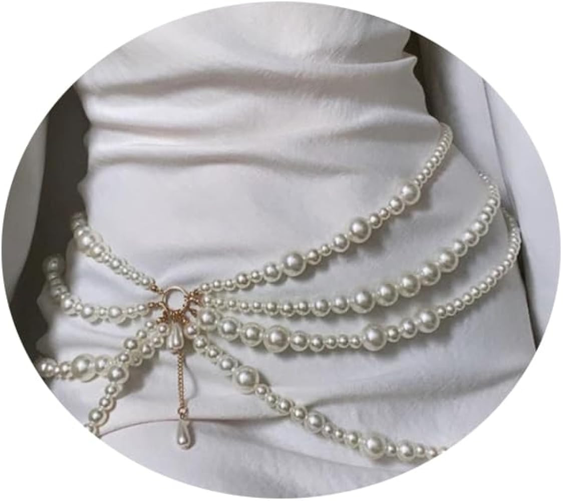 Multi Layered Long Big Pearl Waist Chain Belt Trendy Pearl Waistband Pearl Hip Belly Body Chain D... | Amazon (US)