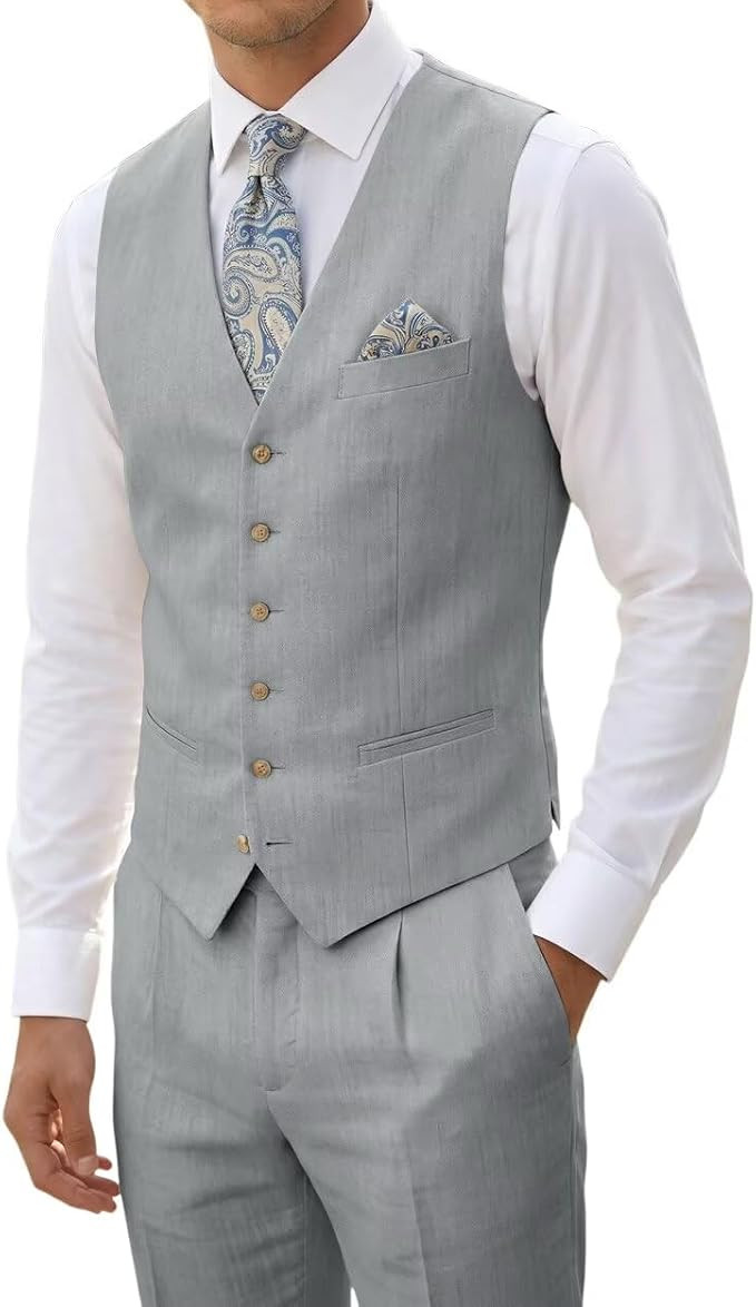 Linen Suits for Men Beach Summer Wedding Groomsmen 2 Piece Silm Fit Casual Light Suit Men's Tuxed... | Amazon (US)