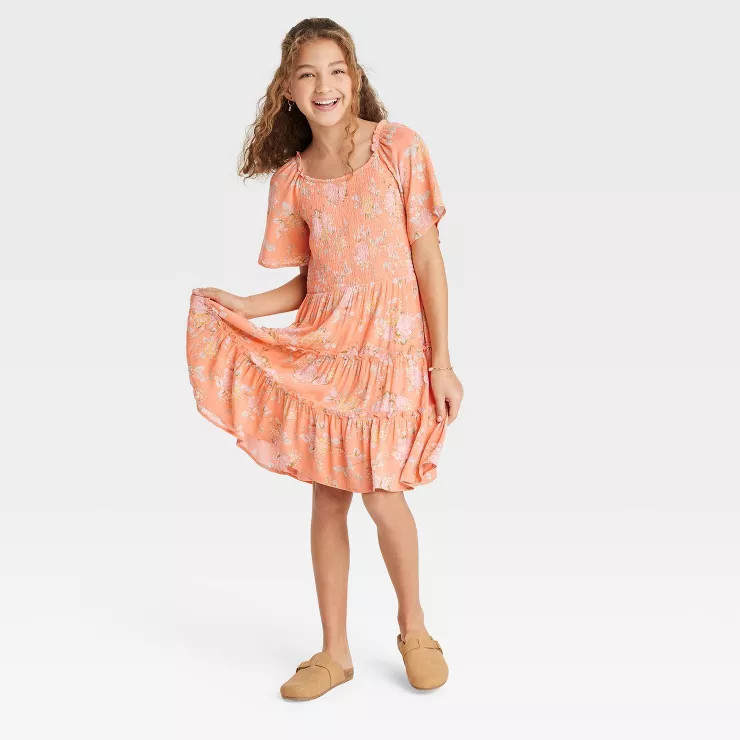 Girls' Flutter Short Sleeve Smocked Dress - art class™ | Target