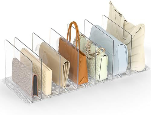 Bag & Purse Organizer for Closet: Adjustable Clear Handbag Storage Shelf - Plastic Clutch Divider... | Amazon (US)