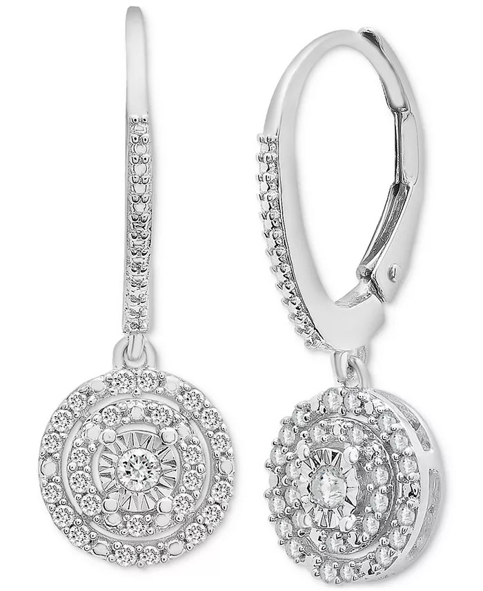 Diamond Circle Leverback Drop Earrings (1/4 ct. tw) in Sterling Silver, Created for Macy's | Macy's