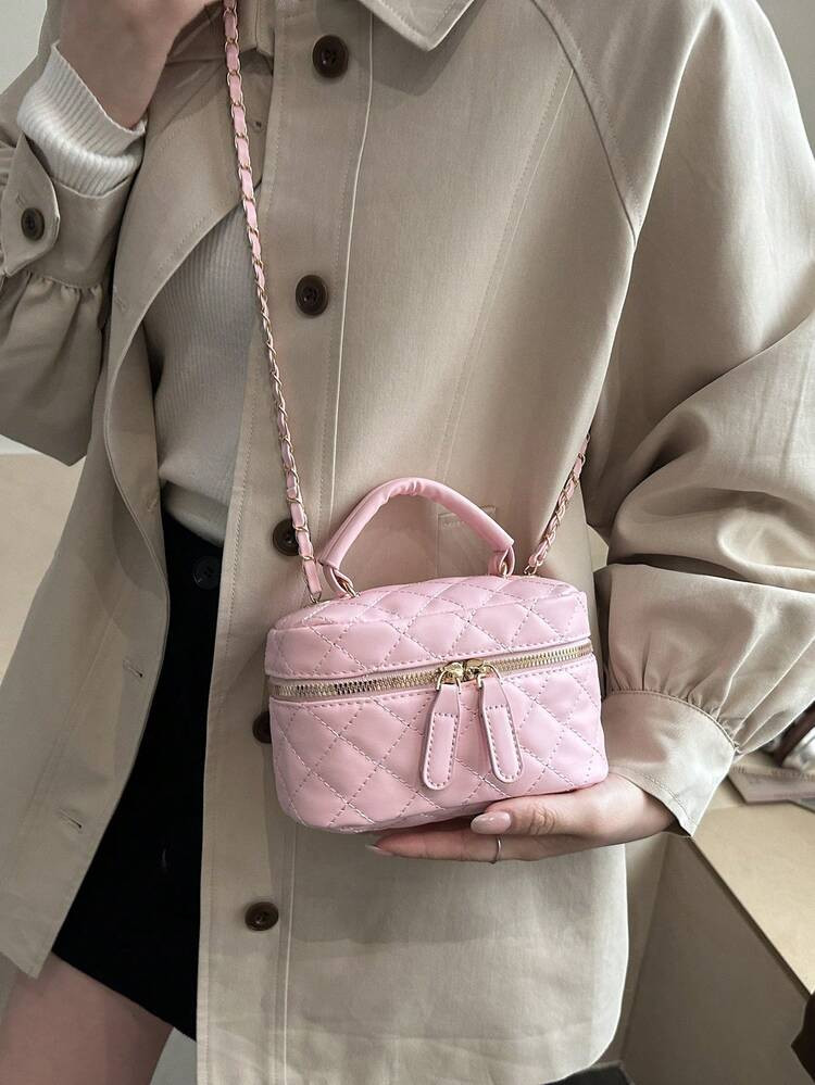 Lightweight Mini Handbag, Chain Bag, Rhombus Pattern Bag, Tote Bag, Bucket Bag, Suitable For Teenage Girls, College Students, And Young Professionals, Great For Office, University, Work, Commuting, Outdoor Activities, Travel, And Casual Outings | SHEIN