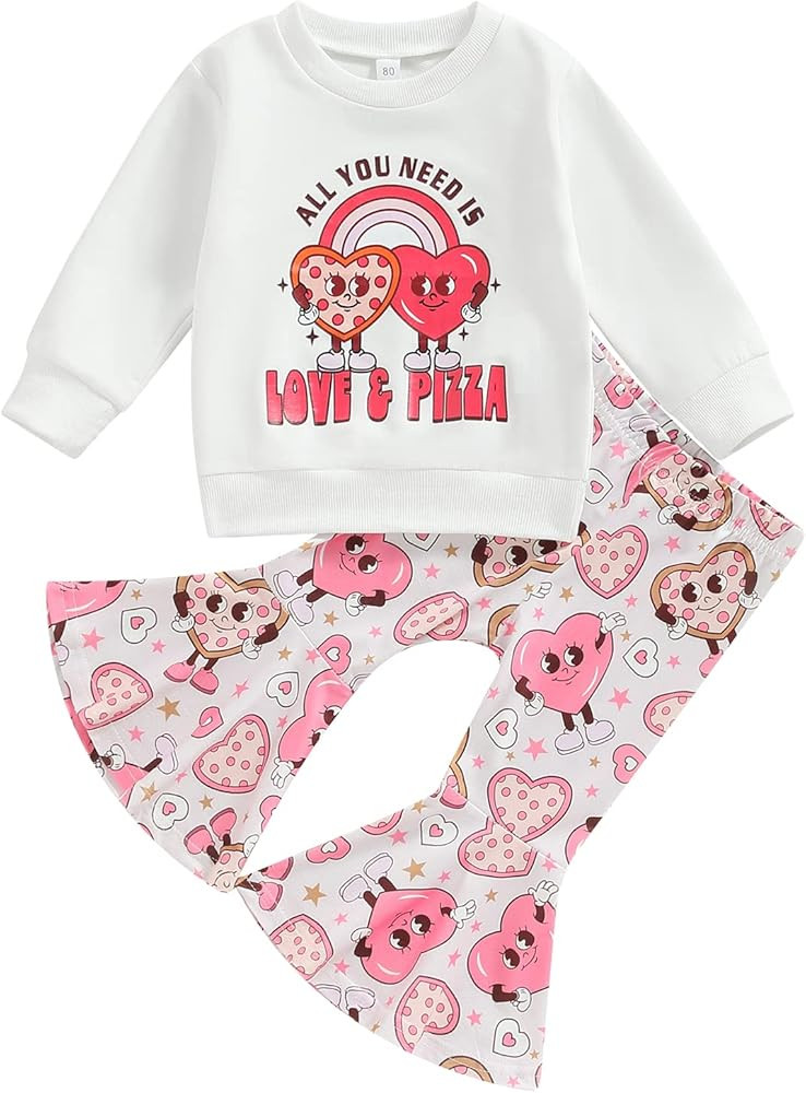 Toddler Baby Girls Valentines Day Outfit Cute Letters Long Sleeve Sweatshirt Top Sweet Heart Prin... | Amazon (US)