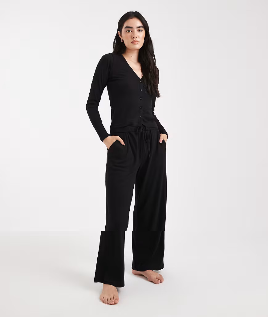 Brave Soul super soft button down pyjamas in black | ASOS (Global)