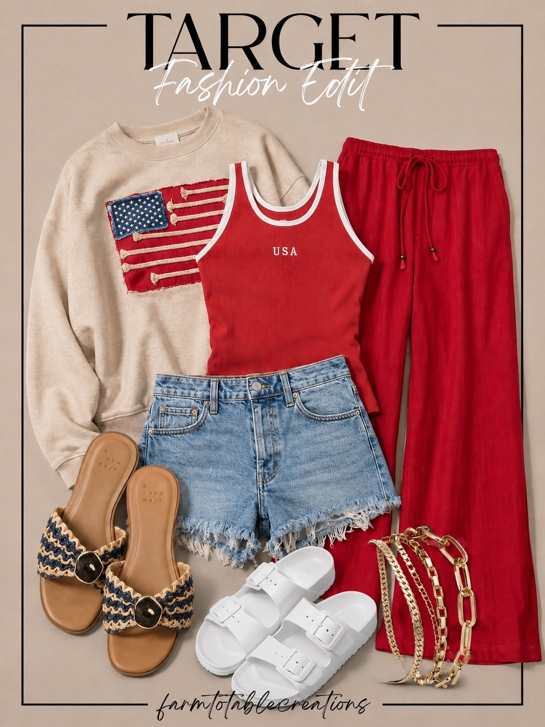 Red, White & Cute 🇺🇸❤️

Target is bringing all the patriotic charm this season with easy pieces you can mix, match, and wear all summer long. From the vintage-inspired flag sweatshirt and classic denim shorts to the bold red lounge pants and USA tank, these finds are perfect for backyard barbecues, fireworks, lake days, and everything in between.

Style them together or separately for effortless Americana vibes that feel festive without trying too hard.

Follow @farmtotablecreations on Instagram for more cozy home finds and trending decor. ❤️🤍💙

#LTKStyle #TargetStyle #TargetFashion #FourthOfJulyStyle #AmericanaStyle #PatrioticFashion #SummerStyle #RedWhiteAndBlue #CasualChic #WeekendStyle #TargetFinds #OOTD #SummerOutfit #USAStyle #LakeDayStyle #BBQOutfit #HolidayStyle #LTKFashion #FarmToTableCreations #StarsAndStripesStyle

#LTKSeasonal #LTKHome #LTKSaleAlert
