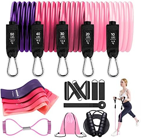 18Pcs Resistance Bands Set for Women, 5 Stackable Exercise Bands with Handles, 5 Resistance Loop ... | Amazon (US)