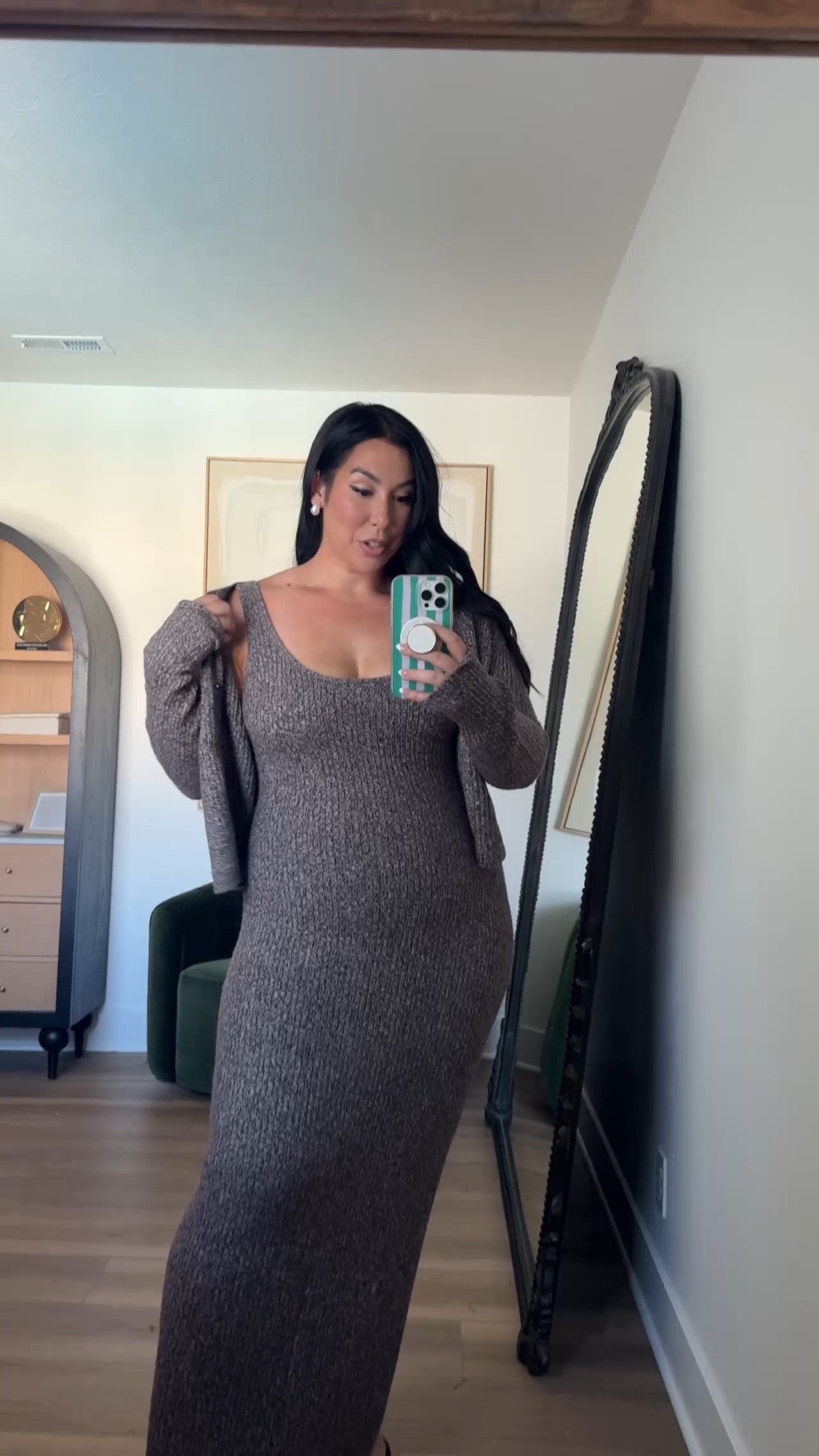 There's two different prints in this dress and I love this one! Also has a matching cardigan! Wearing a large! Midsize fashion, midsize, abercrombie, abercrombie sweater dress, fall style, fall dress

#LTKSeasonal #LTKMidsize