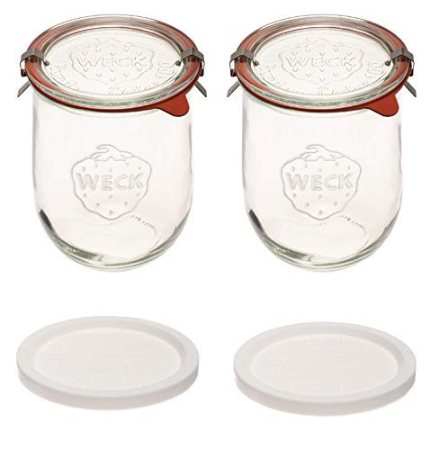 Weck Tulip Jars 1 Liter - Large Sourdough Starter Jars with Wide Mouth, Glass Lids and Keep Fresh Covers - Suitable for Canning and Storage (2 Pack) | Amazon (US)
