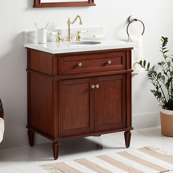 Signature Hardware 464643 Elmdale 30" Free Standing Single Vanity Set with Mahogany Cabinet, Vani... | Amazon (US)