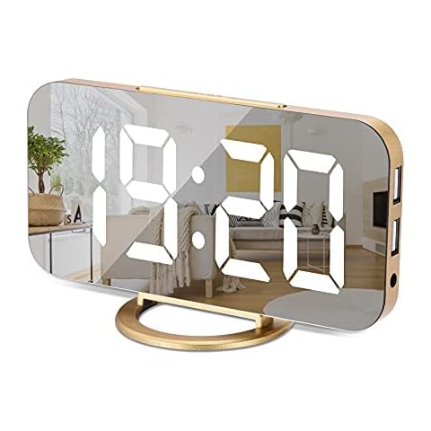 Digital Alarm Clock, Large Mirror Display Surface LED Clocks with Dual USB Charger Ports, Auto/Cu... | Amazon (US)