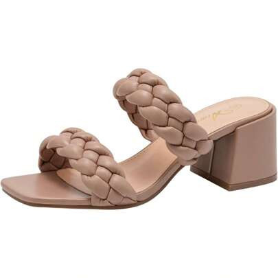 Women's Fashionable Braided Heeled Sandals Strappy Square Open Toe Heels Backless Mules Slip On Block Heels | SHEIN