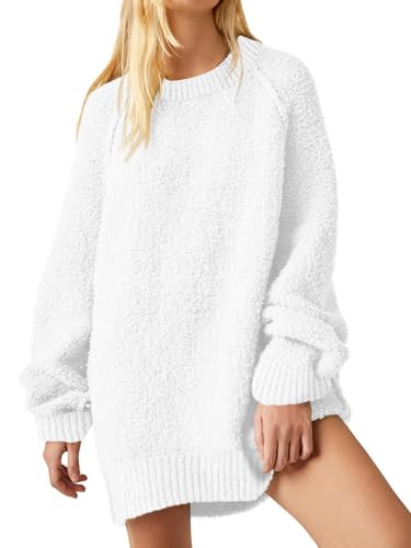 Saodimallsu Womens Oversized Sweater 2025 Fall Trendy Fuzzy Crew Neck Long Sleeve Casual Tunic Sw... | Amazon (US)