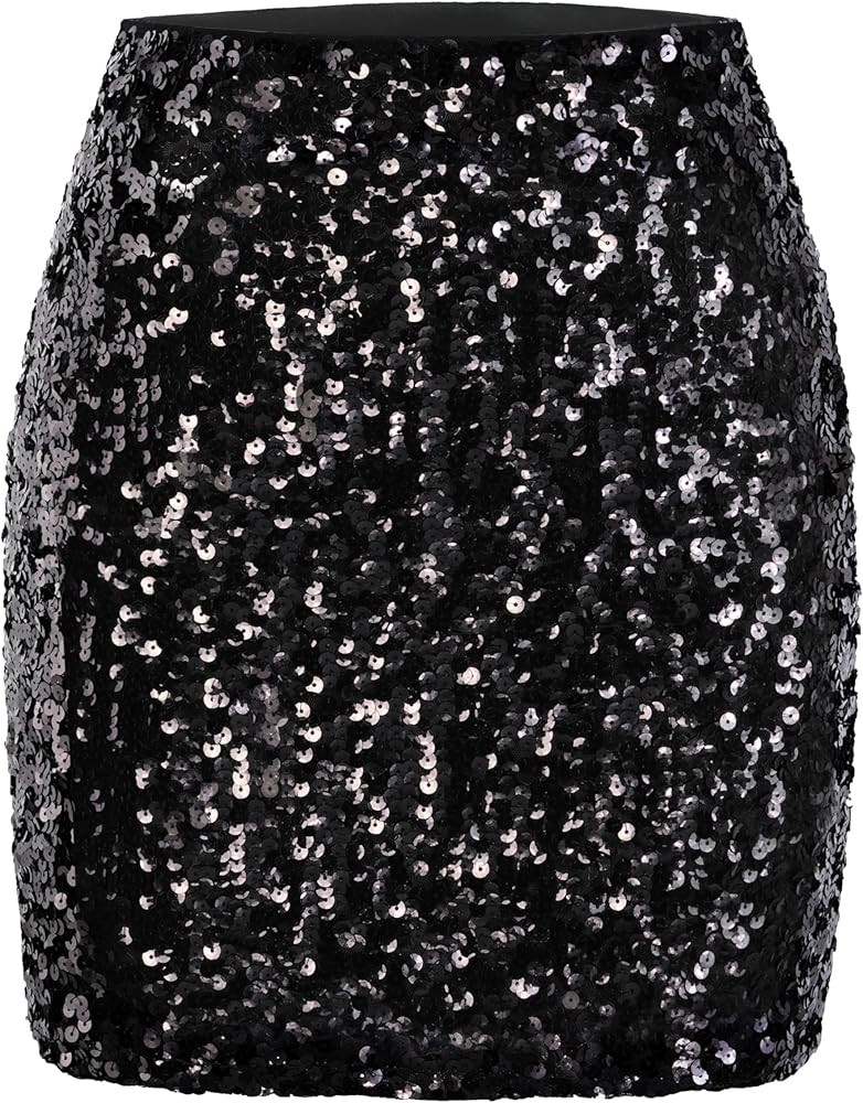 MANER Women's Sequin Skirt Sparkle Stretchy Bodycon Mini Skirts Night Out Party | Amazon (US)