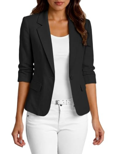 Linen Jackets for Women Cotton Black Blazer 2025 Summer Lightweight Light 3/4 Sleeve Blazer Petite Womens Fashion Dressy Work Professional Short Sleeve Jacket Blazers Suit | Amazon (US)