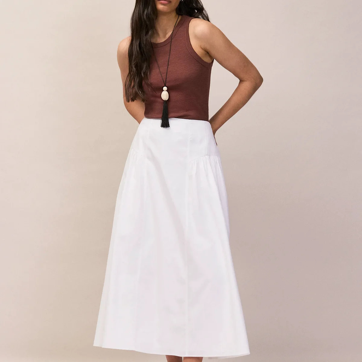 White Cotton Gathered Skirt | Ro&Zo