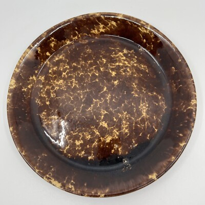 Antique Yellow Ware Bennington Rockingham Spongeware Glazed 10.5” Dish Plate | eBay US