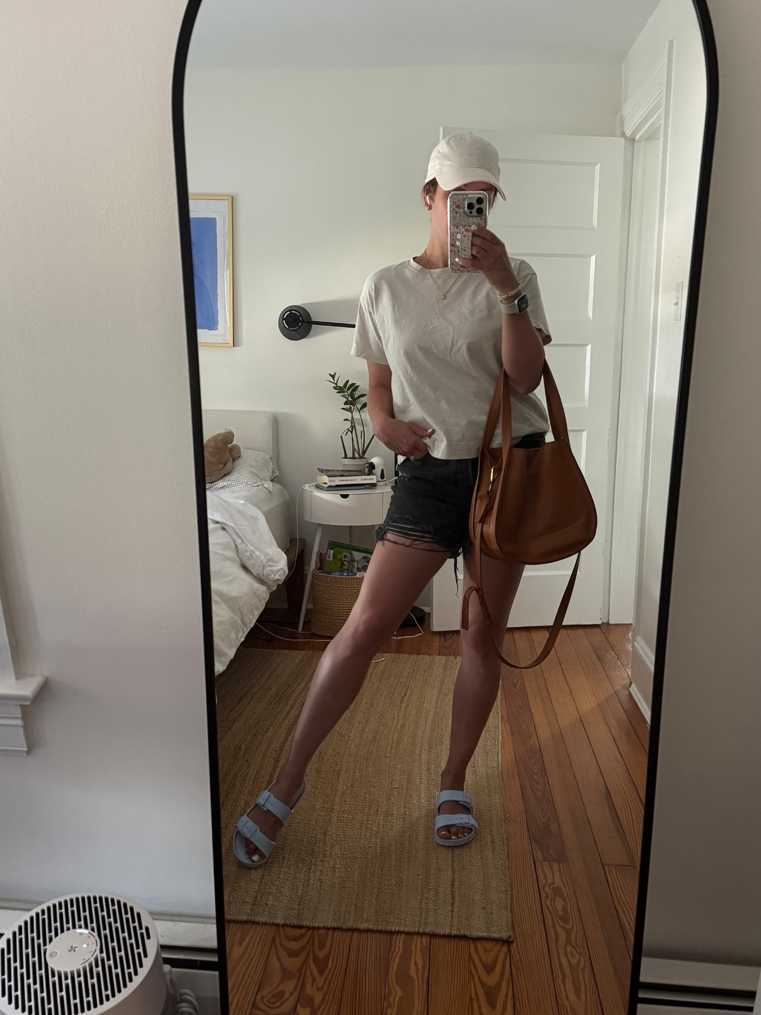 Casual weekday ootd and favorite new shorts & cute blue sandals ☀️ I did a size six and normally wear a 7.5. They fit! I also probably could have done a 7. A lot of people seem to say they run big. So cute.