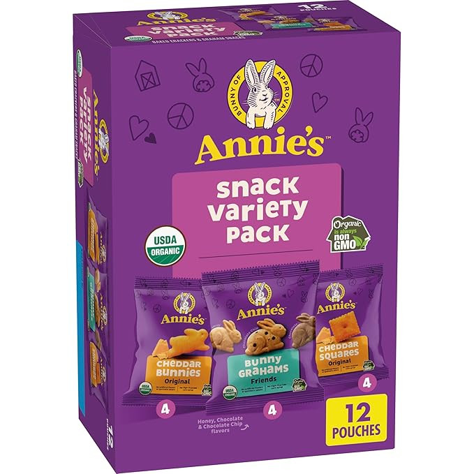 Annie's Organic Variety Pack, Cheddar Bunnies, Bunny Grahams and Cheddar Squares, 12 Pouches, 11 ... | Amazon (US)