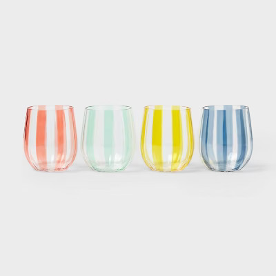 4pk 14 fl oz Striped Stemless Wine Glasses - Sun Squad™ | Target