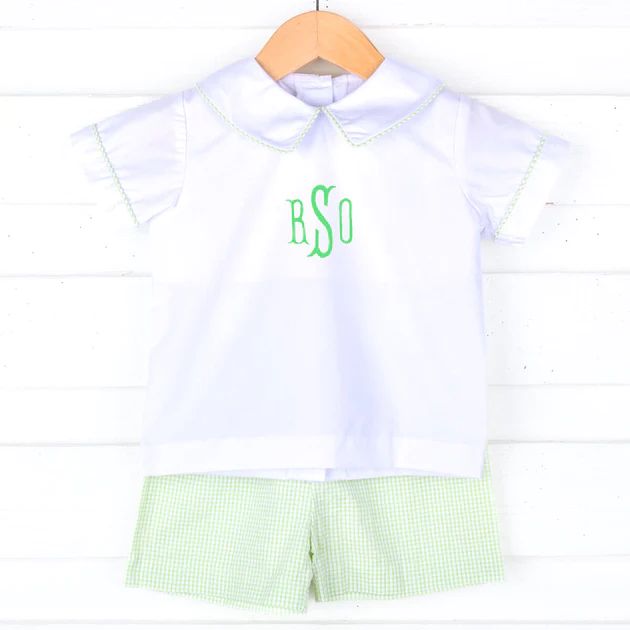 Green Mini Gingham Collared Short Set | Classic Whimsy