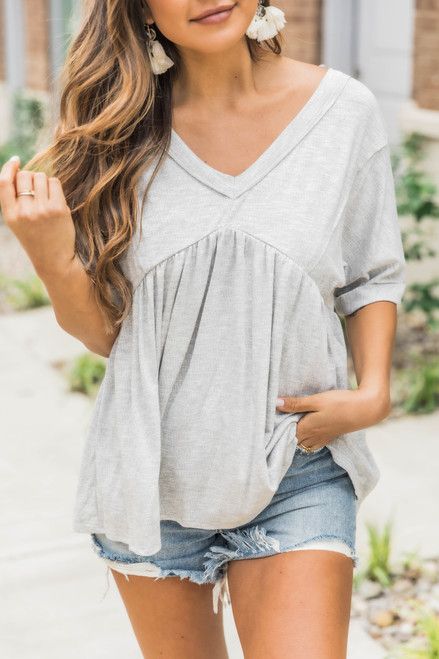 Follow The Beat Peplum Tee Grey | The Pink Lily Boutique