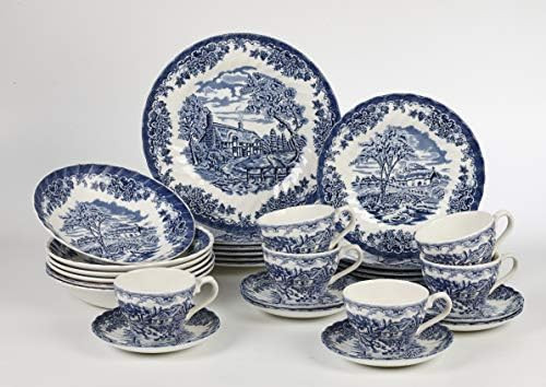 Churchill Brook Blue Chelsea 18 Piece Dinnerware Set, Made In England | Amazon (US)