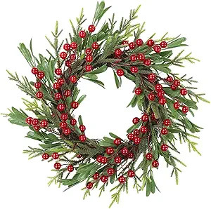 SHACOS Artificial Christmas Wreath 14" Small Winter Wreaths Pine Red Berries Mini Christmas Wreat... | Amazon (US)
