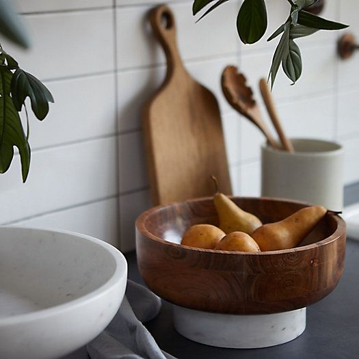 Wood + Marble Footed Serving Bowl | Terrain