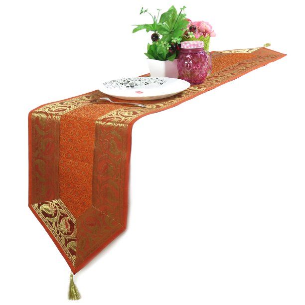 Oussum Table Runner Brocade Silk Kitchen Dining Table Linen Cloth Décor Size 72"x12" | Walmart (US)