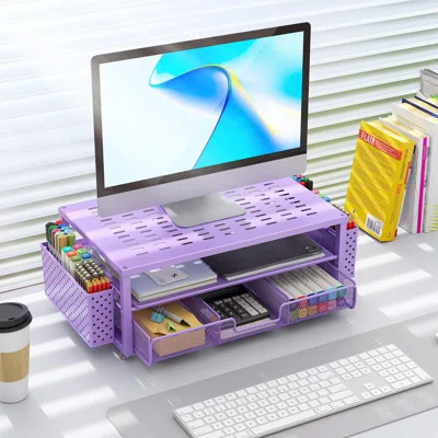 Desk Organizers And Accessories, Monitor Stand With Drawer And 2 Pen Holder, Purple Desk Accessories, Computer Stand Suitable For Offices And Dormitor | Wayfair North America