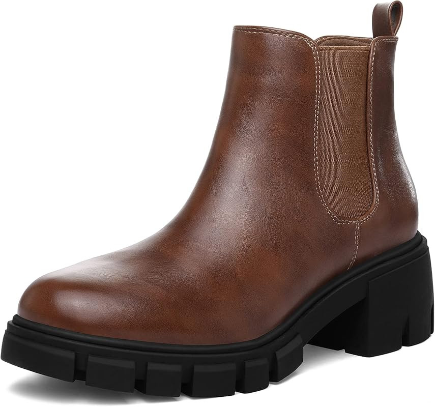 mysoft Women's Platform Chelsea Boots Lug Sole Slip On Chunky Block Heel Ankle Booties | Amazon (US)