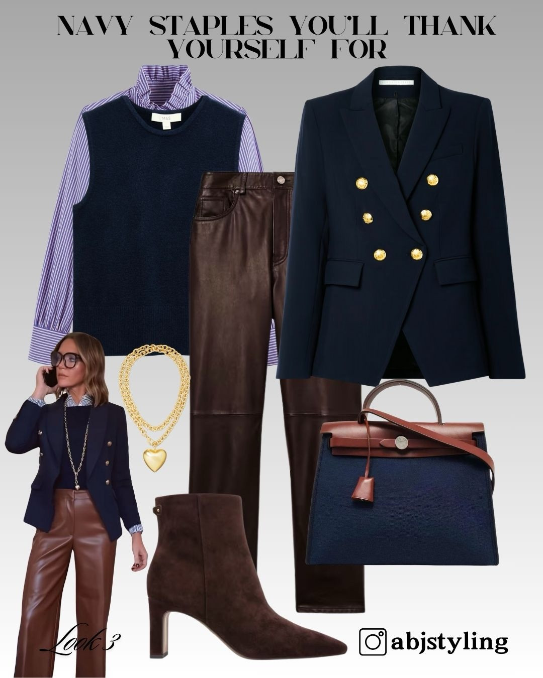 Navy tailored blazer meets chocolate brown leather for the perfect smart-casual winter look.
Styling Tip: Keep accessories gold-toned to warm up the navy and create balance.

#LTKwinter #LTKstyletip #LTKuk