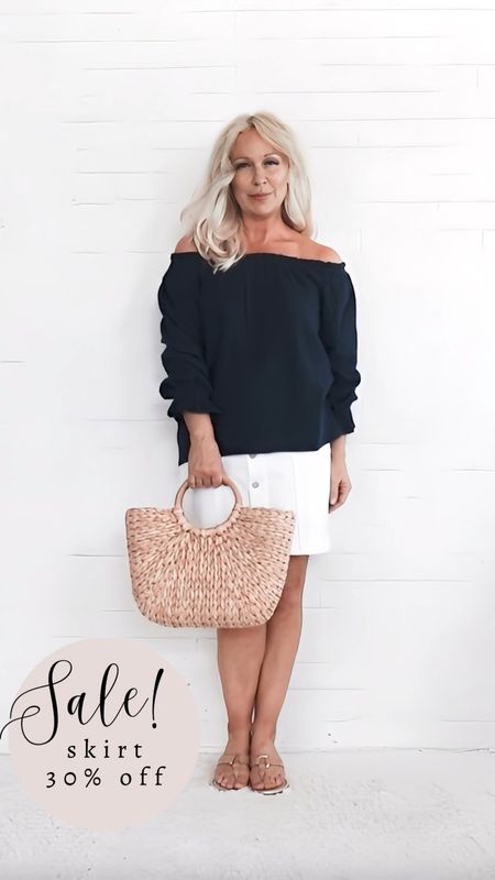 Sale! This and Taylor denim skirt is 30% off. It pairs perfectly with a navy blue off shoulder poets blouse  

#LTKSeasonal #LTKsalealert #LTKover40